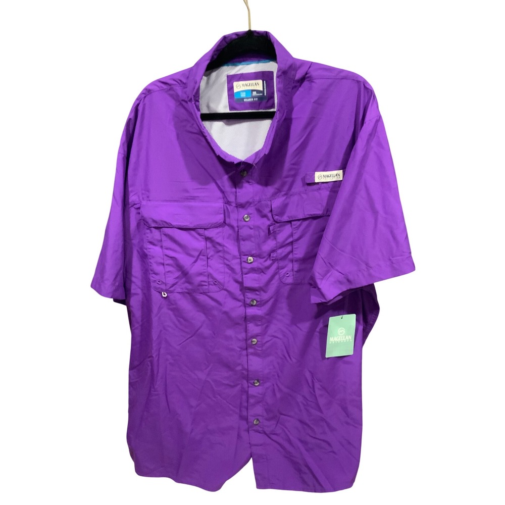 Magellan Outdoors Fish Gear Mens 3XL Purple Vented Fishing Shirt Short Sleeve